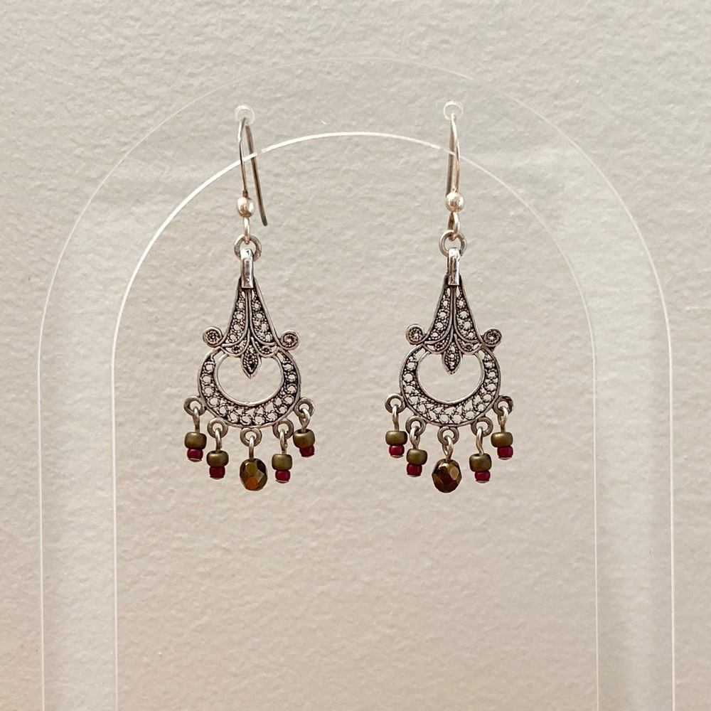 Brown and Silver Earthy Boho Statement Earrings